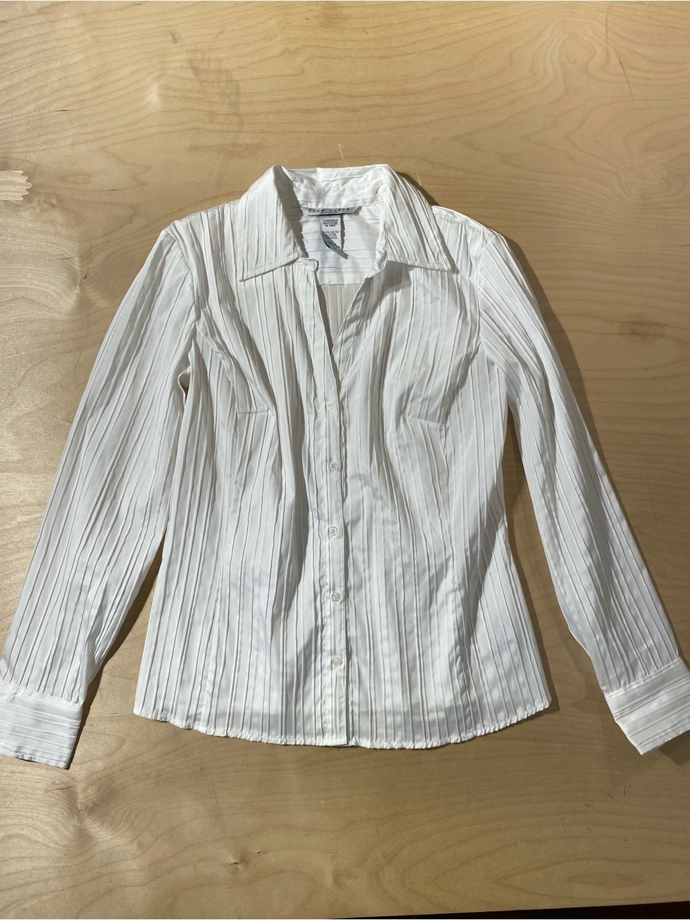 Fred David White Textured Button-Front Blouse Large (RZ)